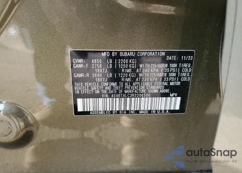 2024 Subaru Outback Onyx Edition from USA, damaged, VIN 4S4BTALC3R3206500